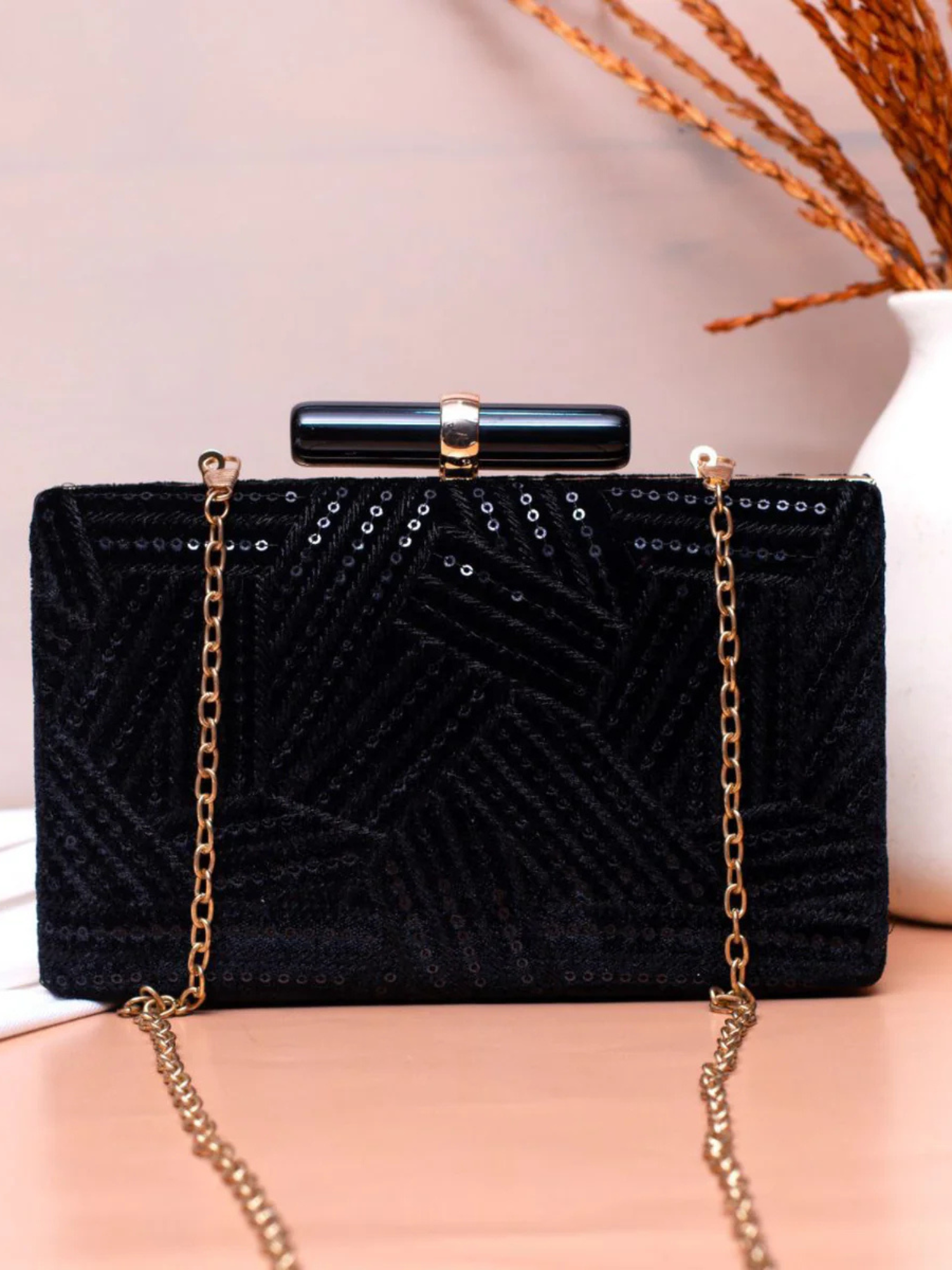 Black Shimmer Sequins Clutch