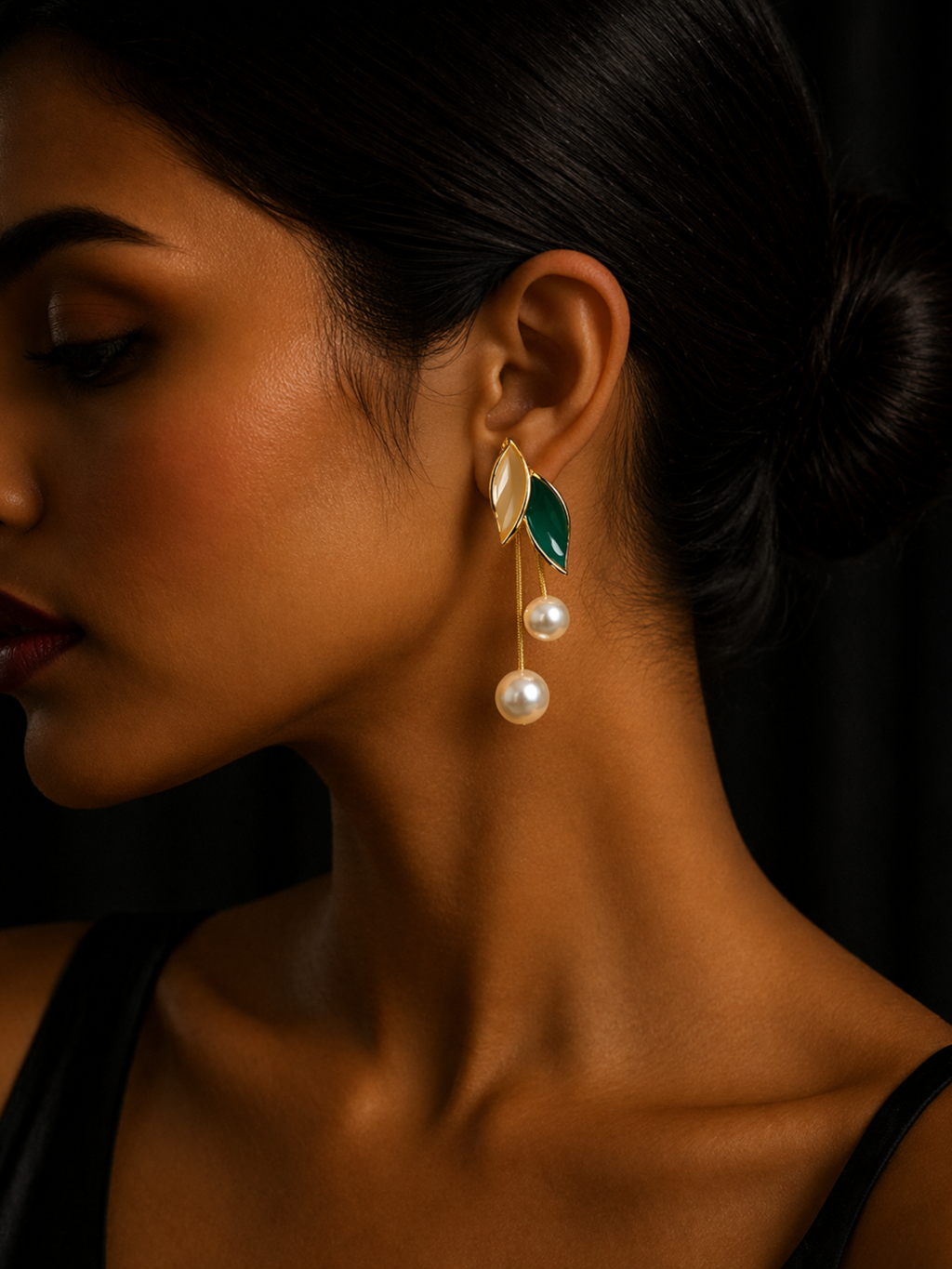 Pearl Drop Leaf Earrings