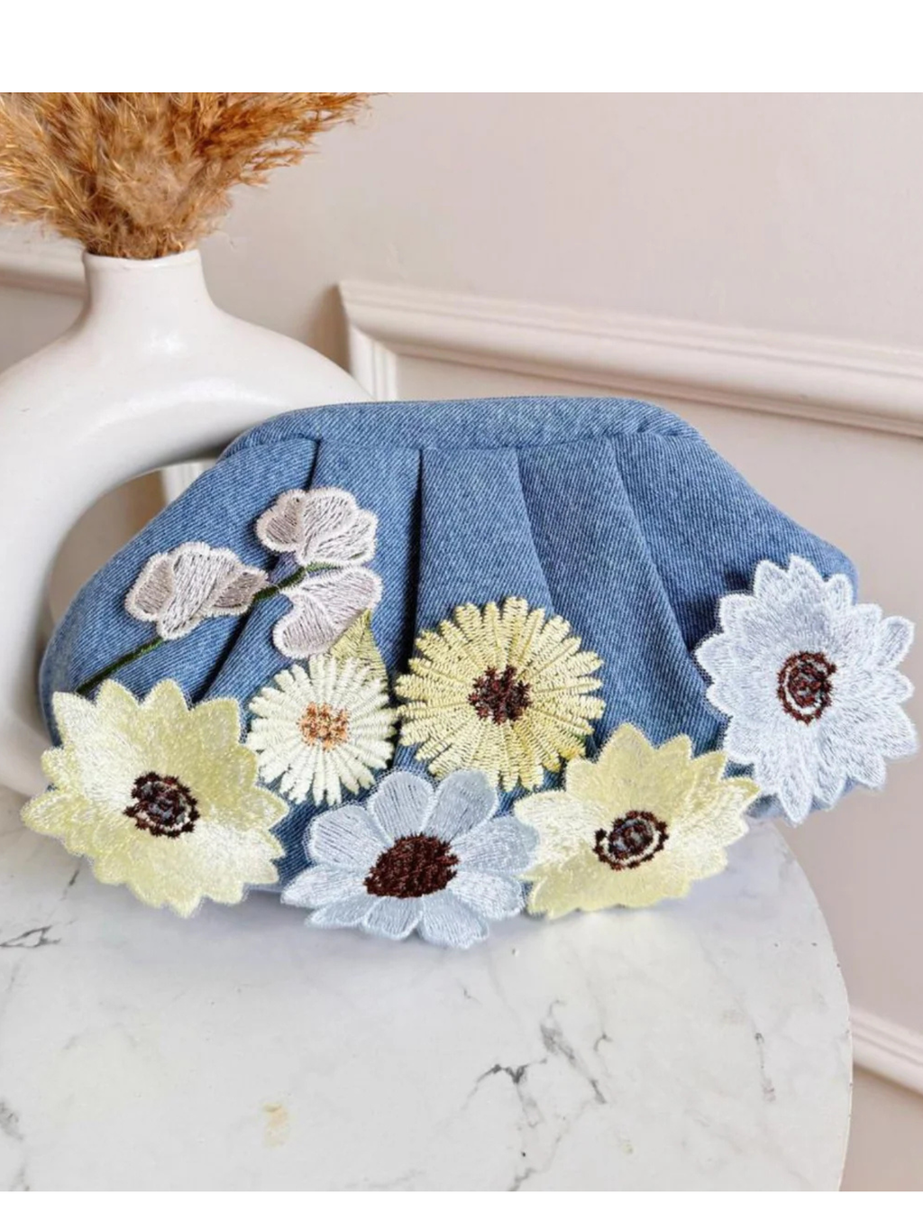 Thread & Petal Denim Clutch