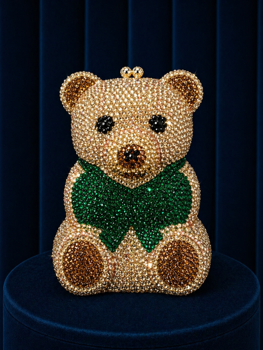 Golden Teddy Crystal Clutch