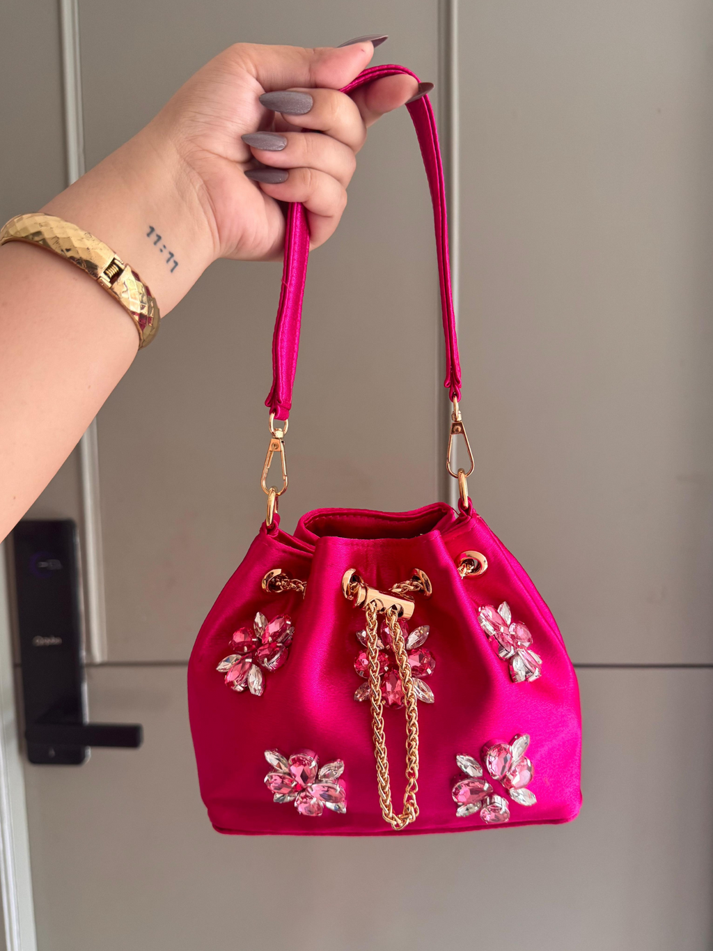 Crystal Bloom Satin Bucket Bag (8 Colors)