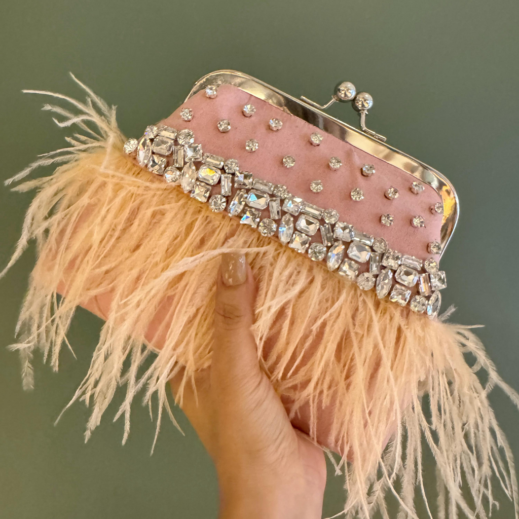 Champagne Blush Feather Clutch