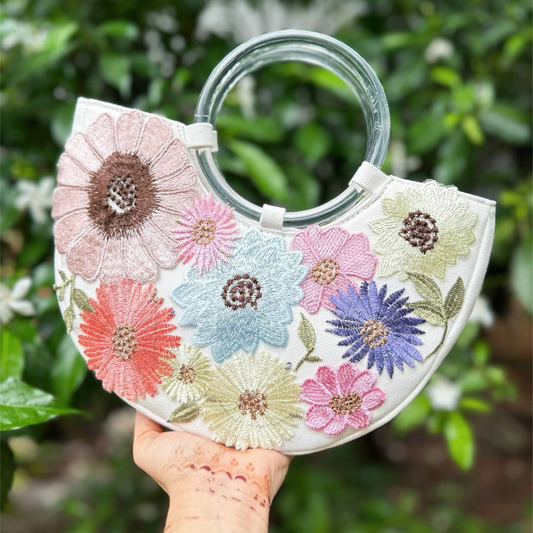 Ivory Meadow Denim Clutch