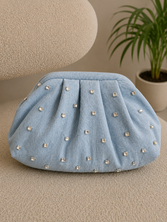 Crystal Mist Denim Clutch