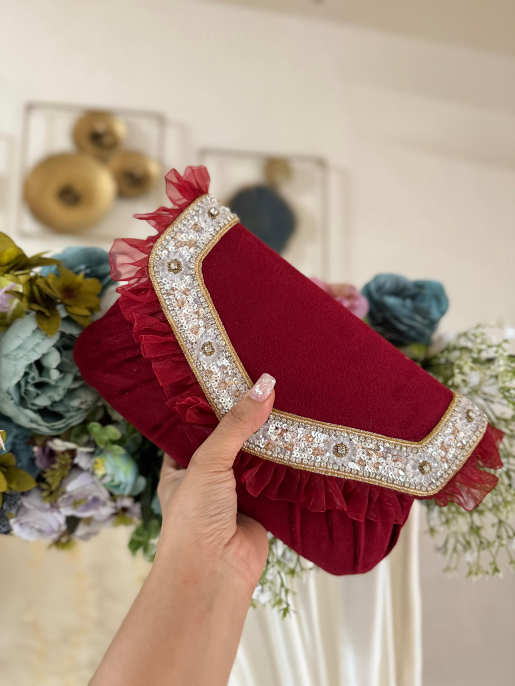 Frill Suede Flap Bag