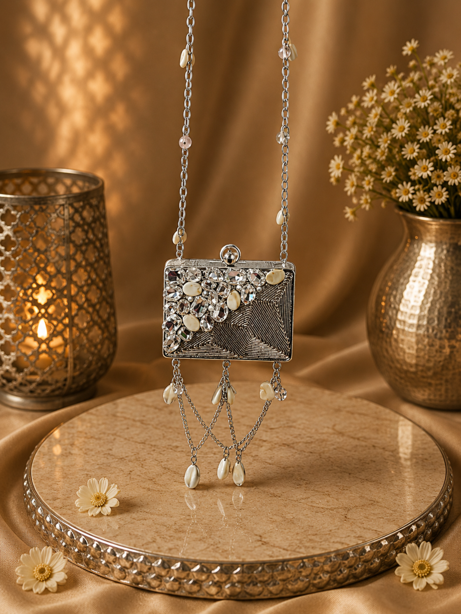 Gilded Prism Pearl Drop Clutch