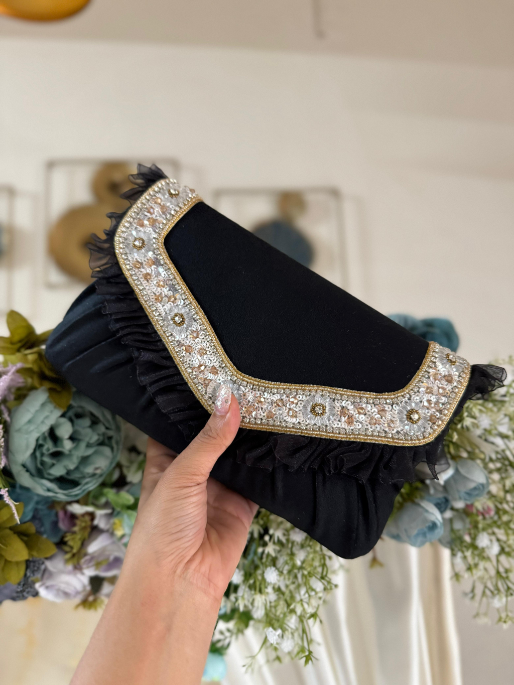 Frill Suede Flap Bag