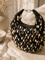 Midnight Cascade Beaded Handbag