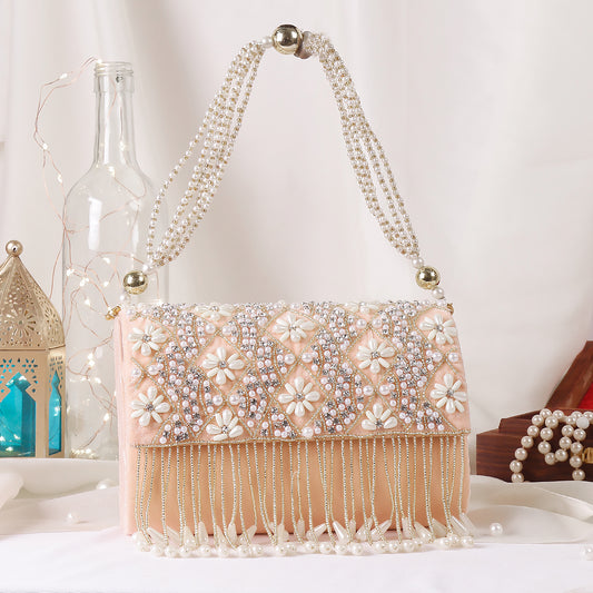 Designer Embroidered tassel Flap Clutch