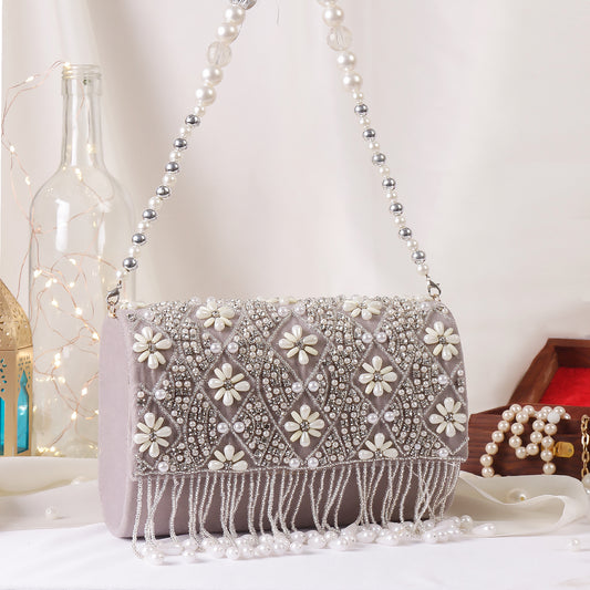 Designer Embroidered tassel Flap Clutch