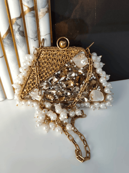 Crystal Pearl Triangle Mini Bag