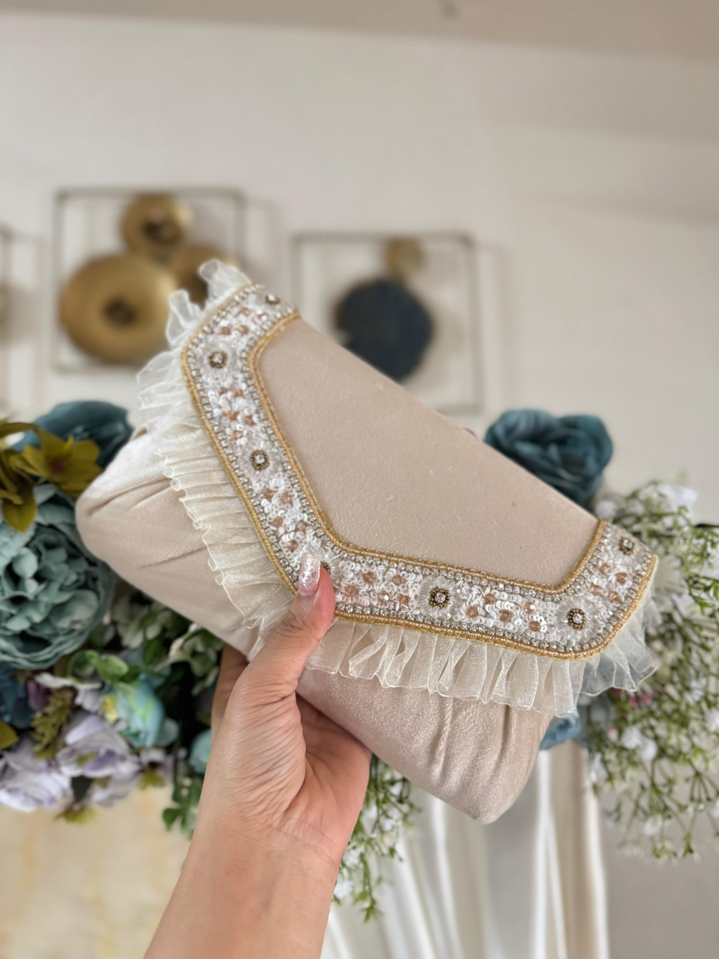 Frill Suede Flap Bag