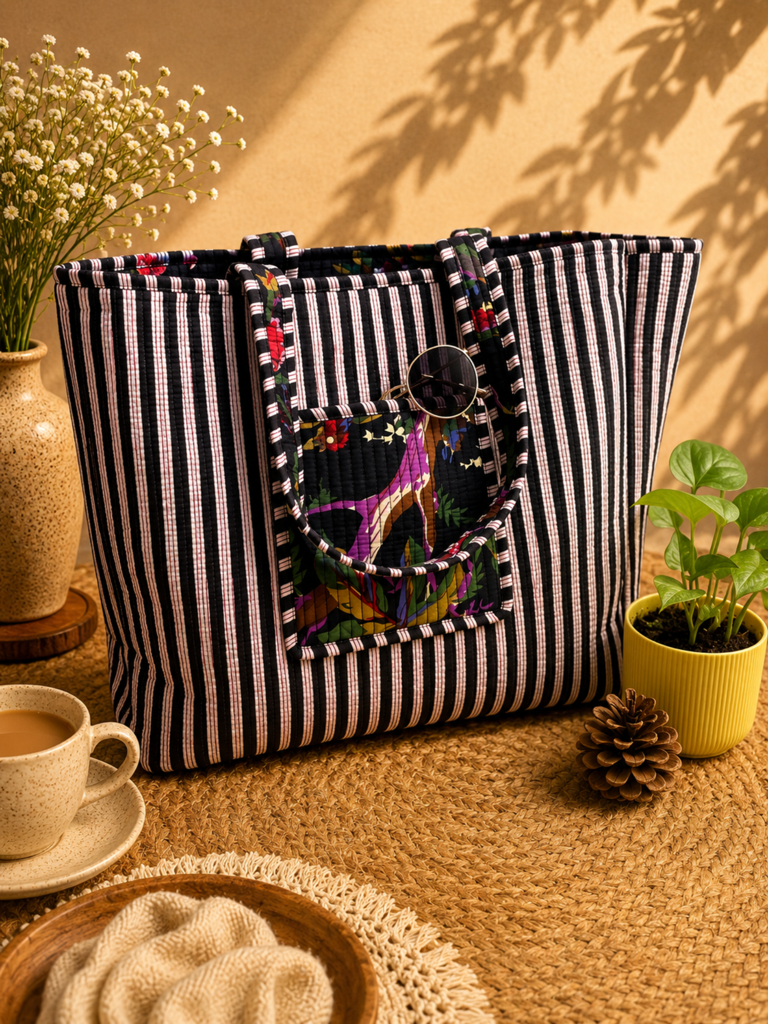 Dark Bloom Quilted Tote