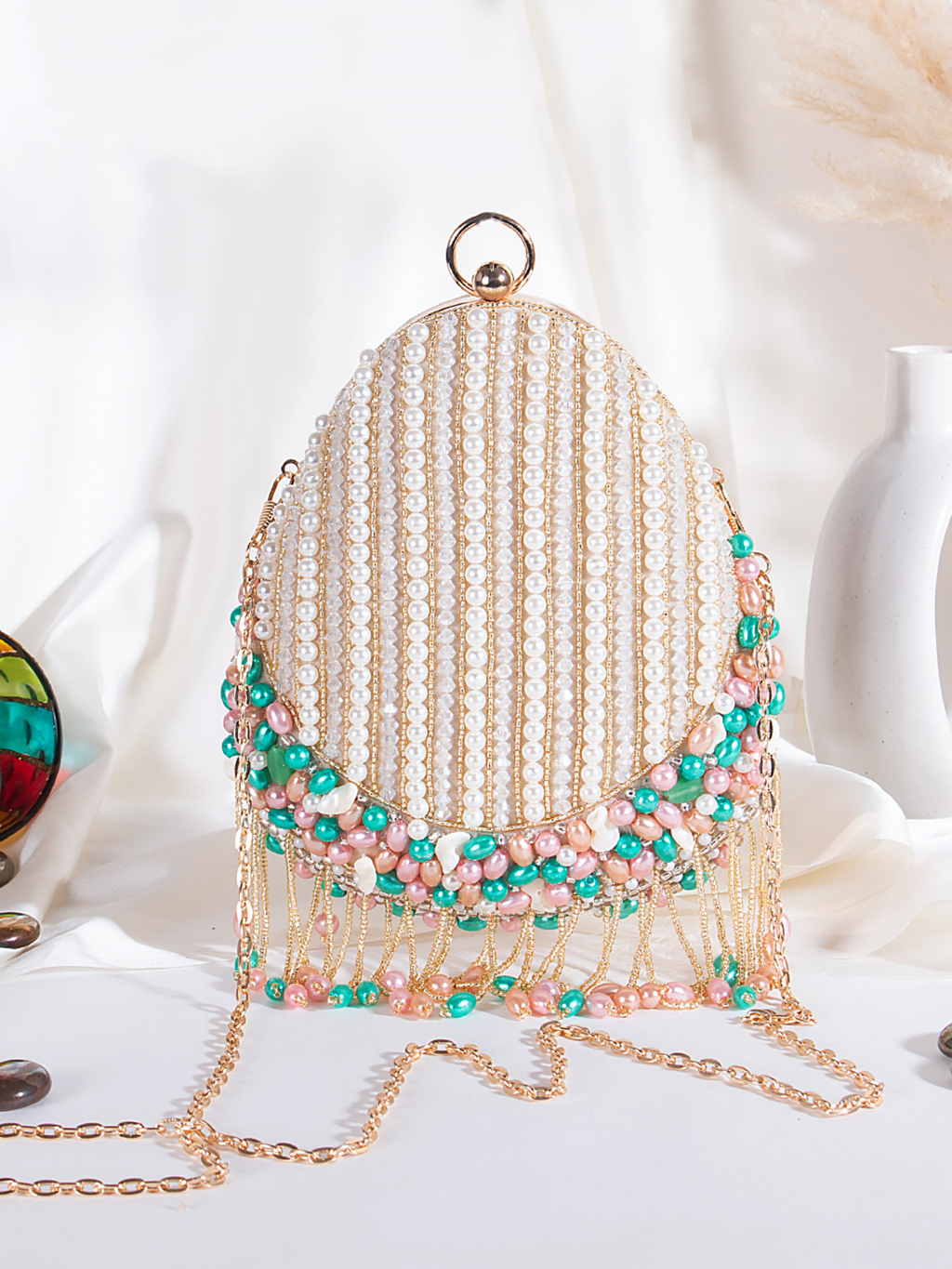 Embellished Evening Almond Clutch