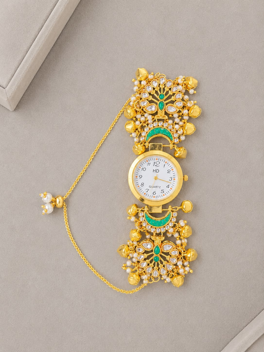 Emerald Royale Round Dial Kundan Watch
