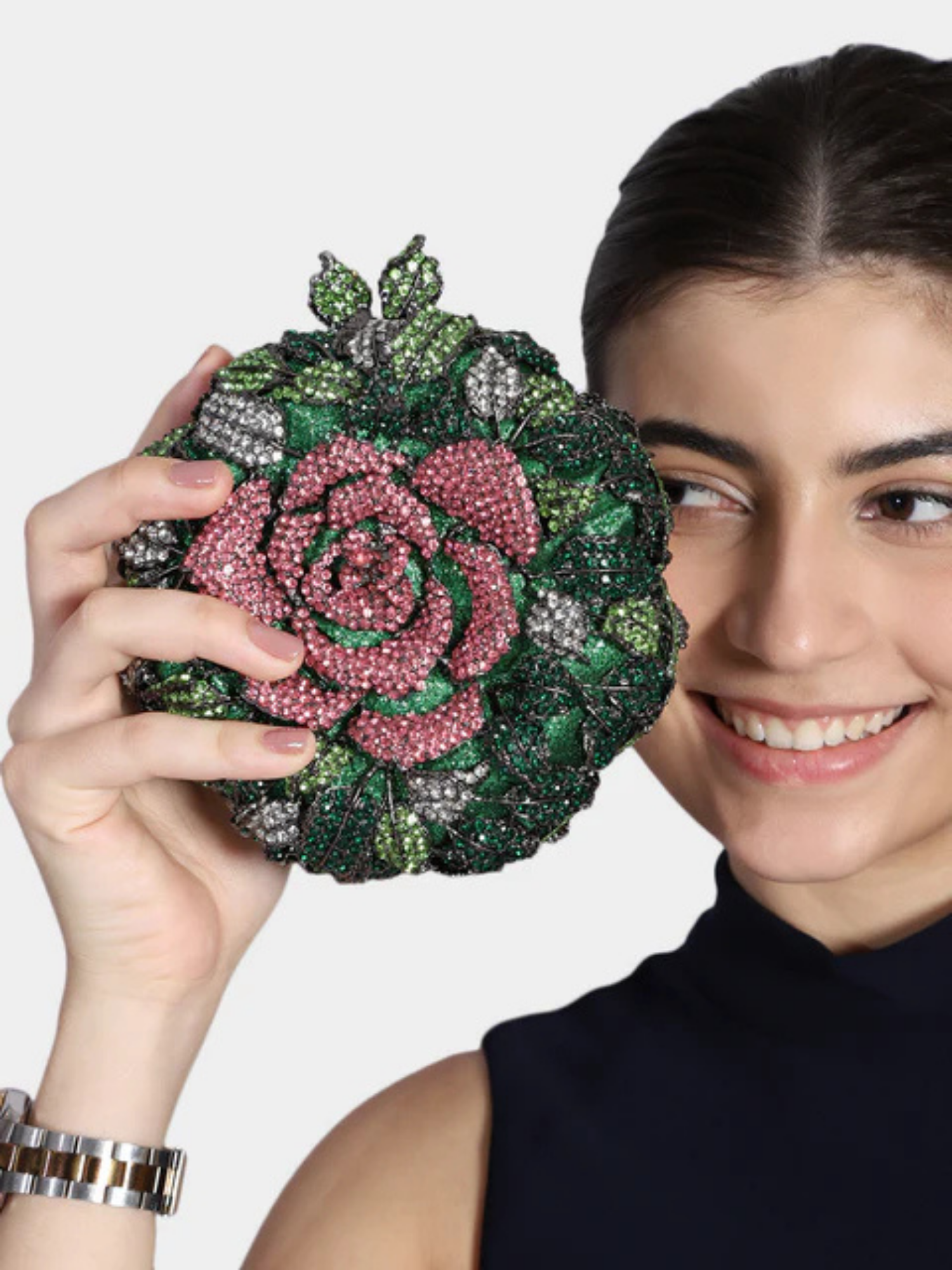 Bloom Noir Crystal Clutch