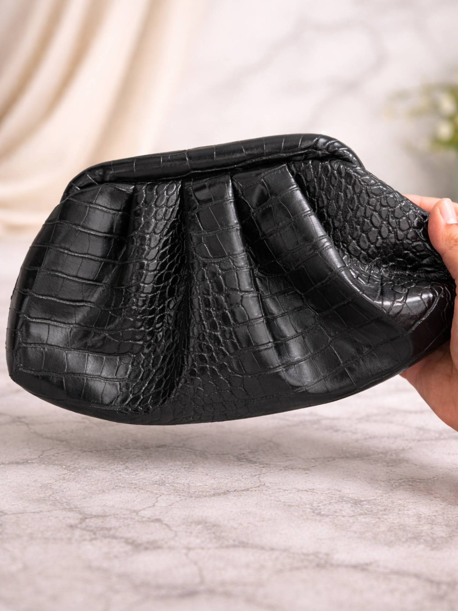 Noir Croc Clutch