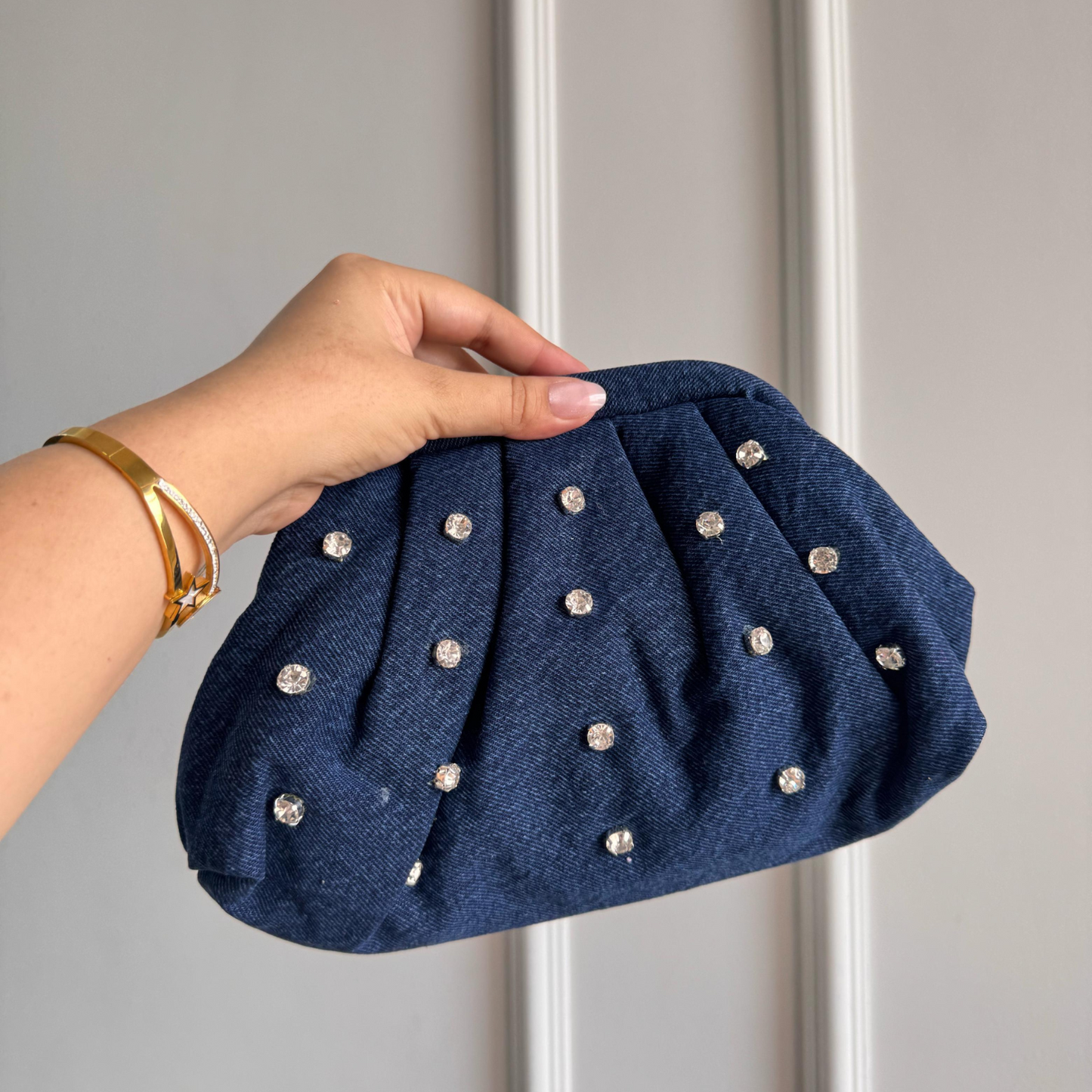 Midnight Glimmer Denim Clutch