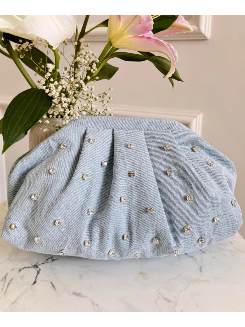 Crystal Mist Denim Clutch