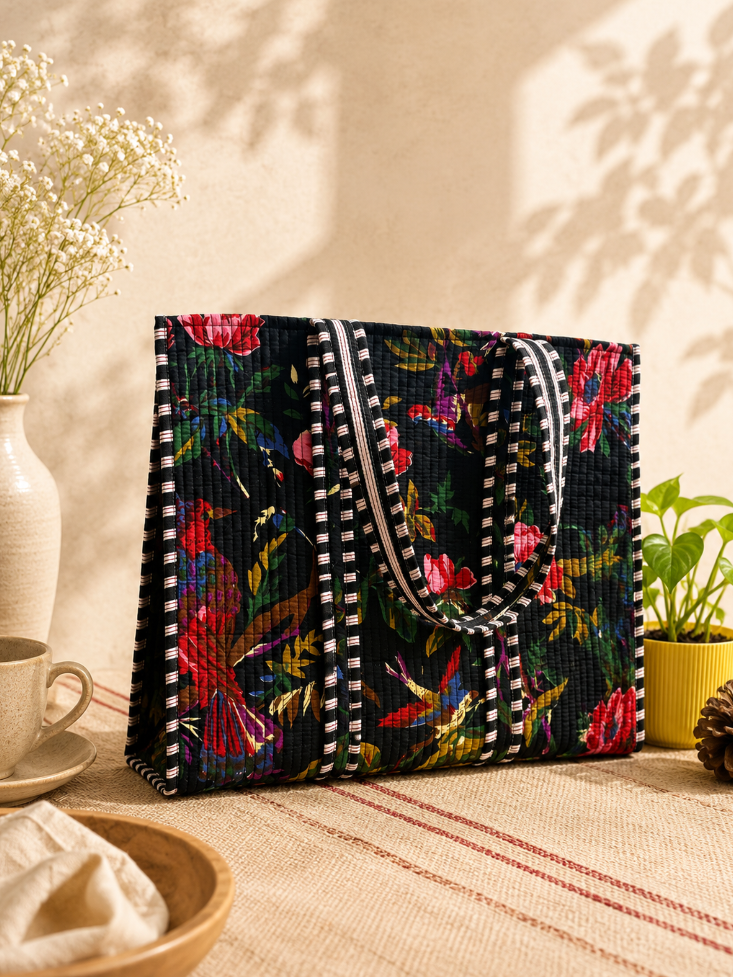 Dark Bloom Quilted Tote