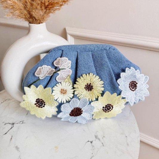 Bloom & Blue Denim Clutch