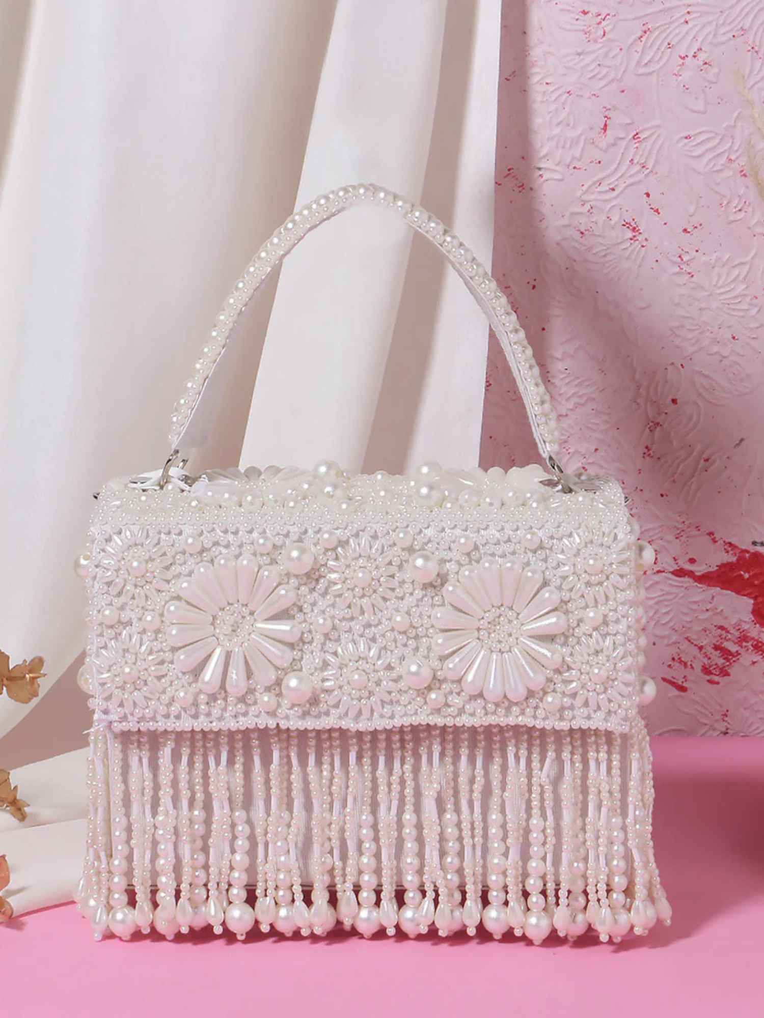 Embellished Pearl Flap Box clutch