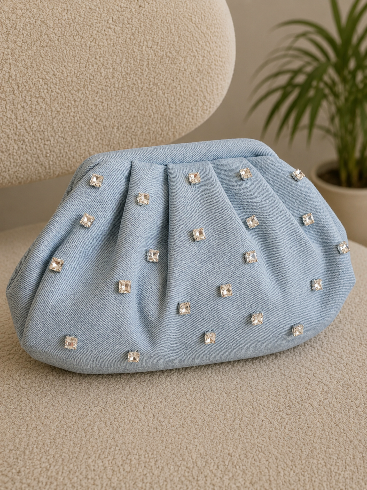 Crystal Mist Denim Clutch