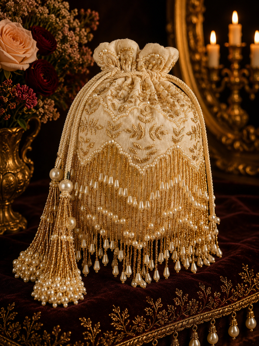 Ivory Pearl Cascade Potli
