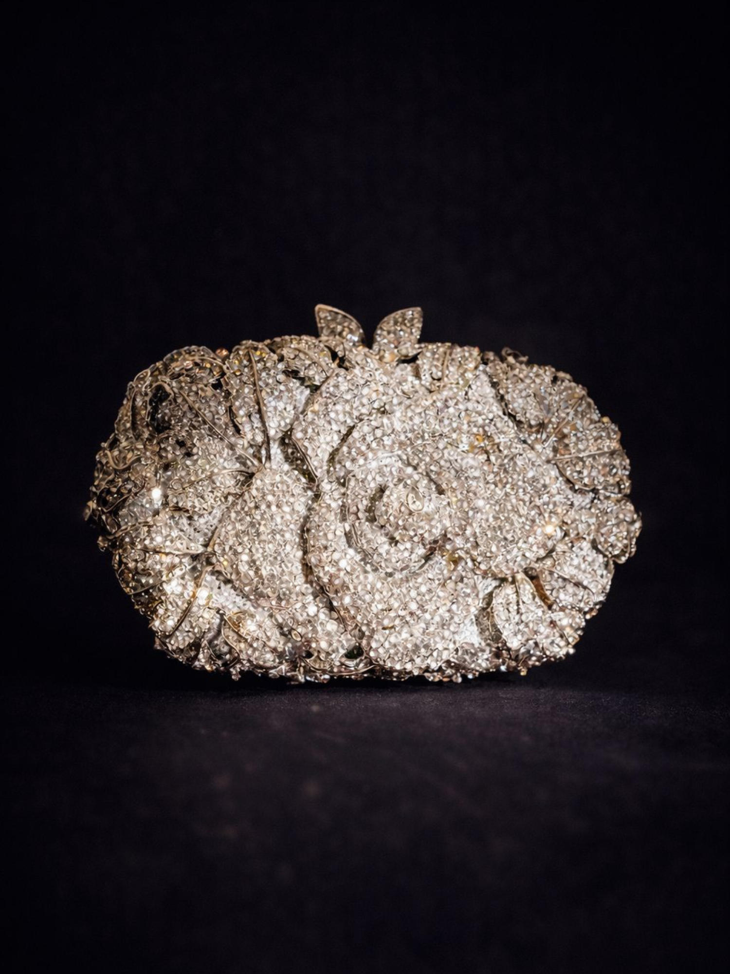 Moonlit Bloom Silver Clutch