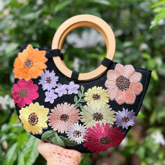 Midnight Bloom Denim Clutch