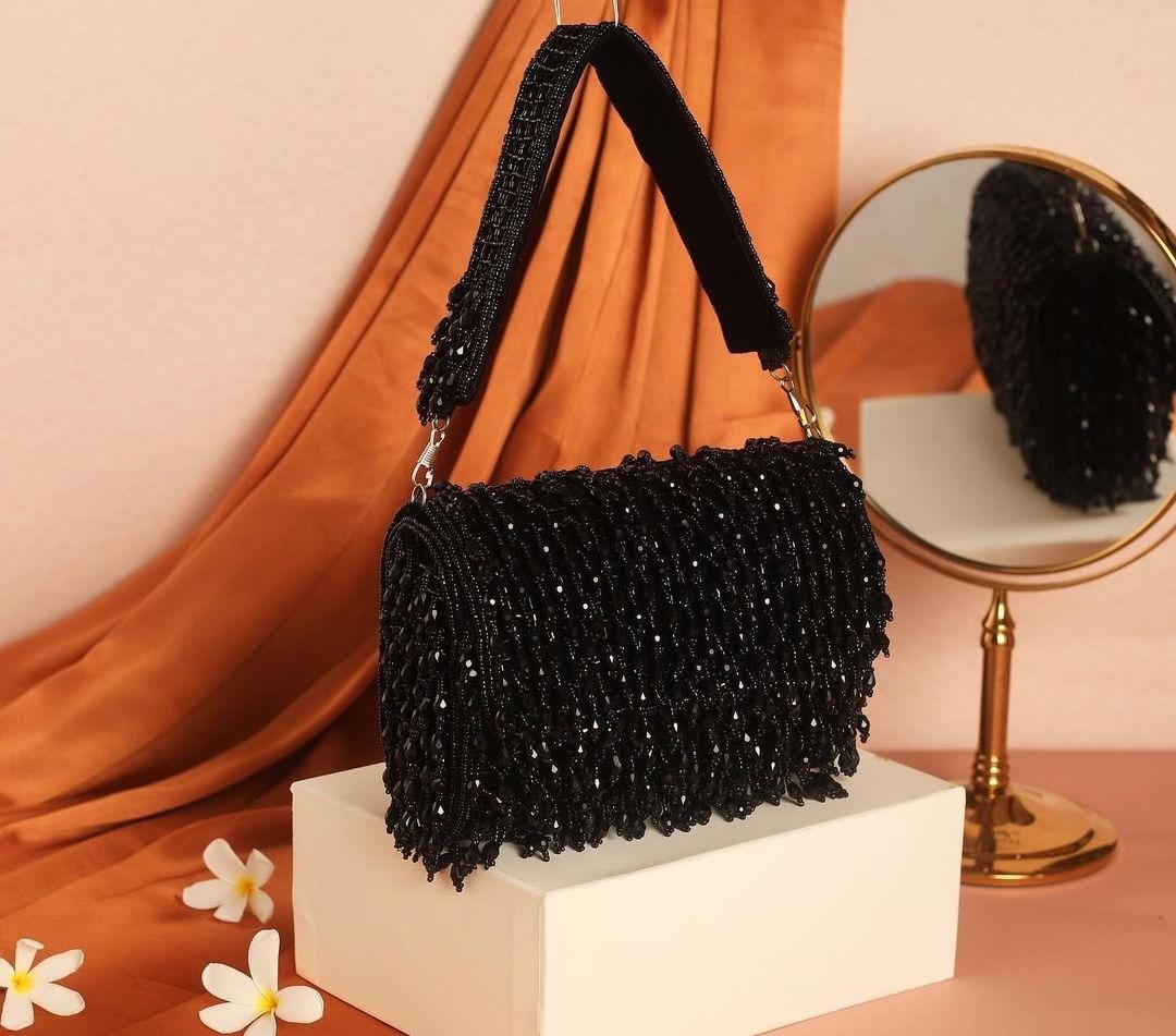 Designer Flap Clutch with Crystal Hanging