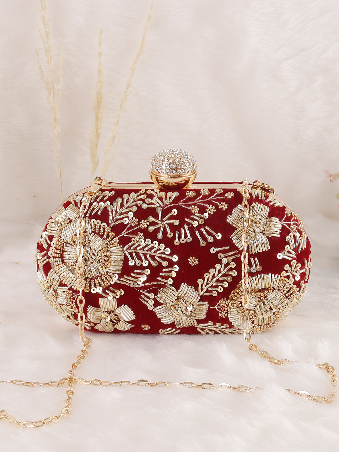 Handmade Zardosi maroon Oval Clutch