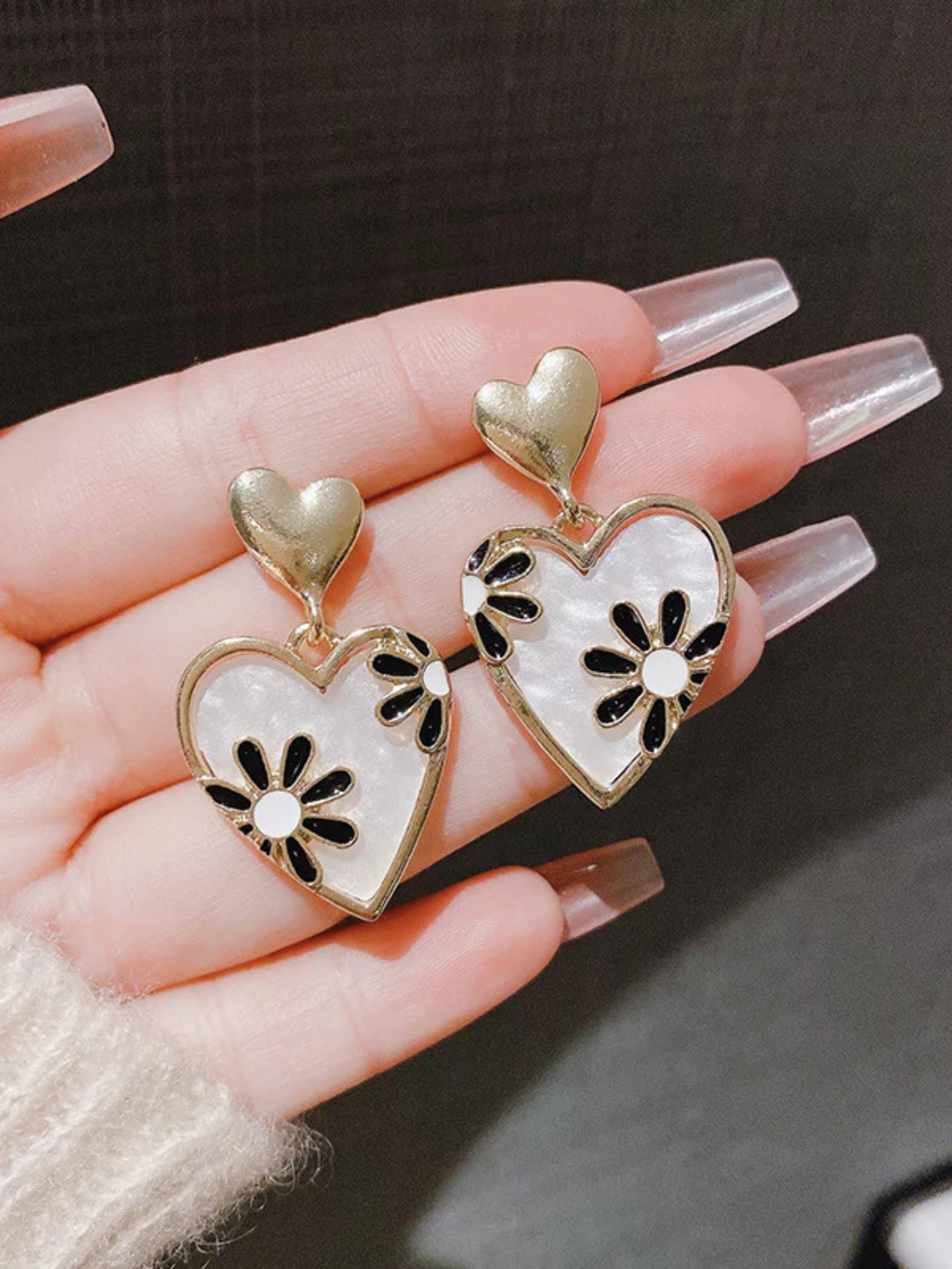 Floral Heart Drop Earrings