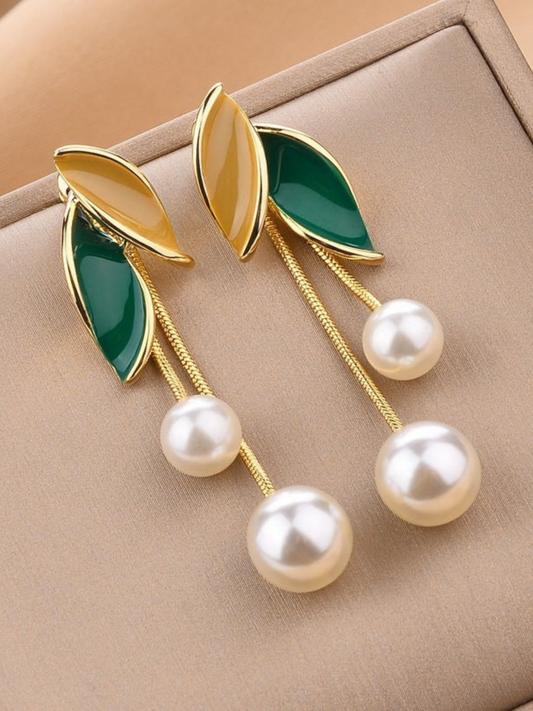 Pearl Drop Leaf Earrings