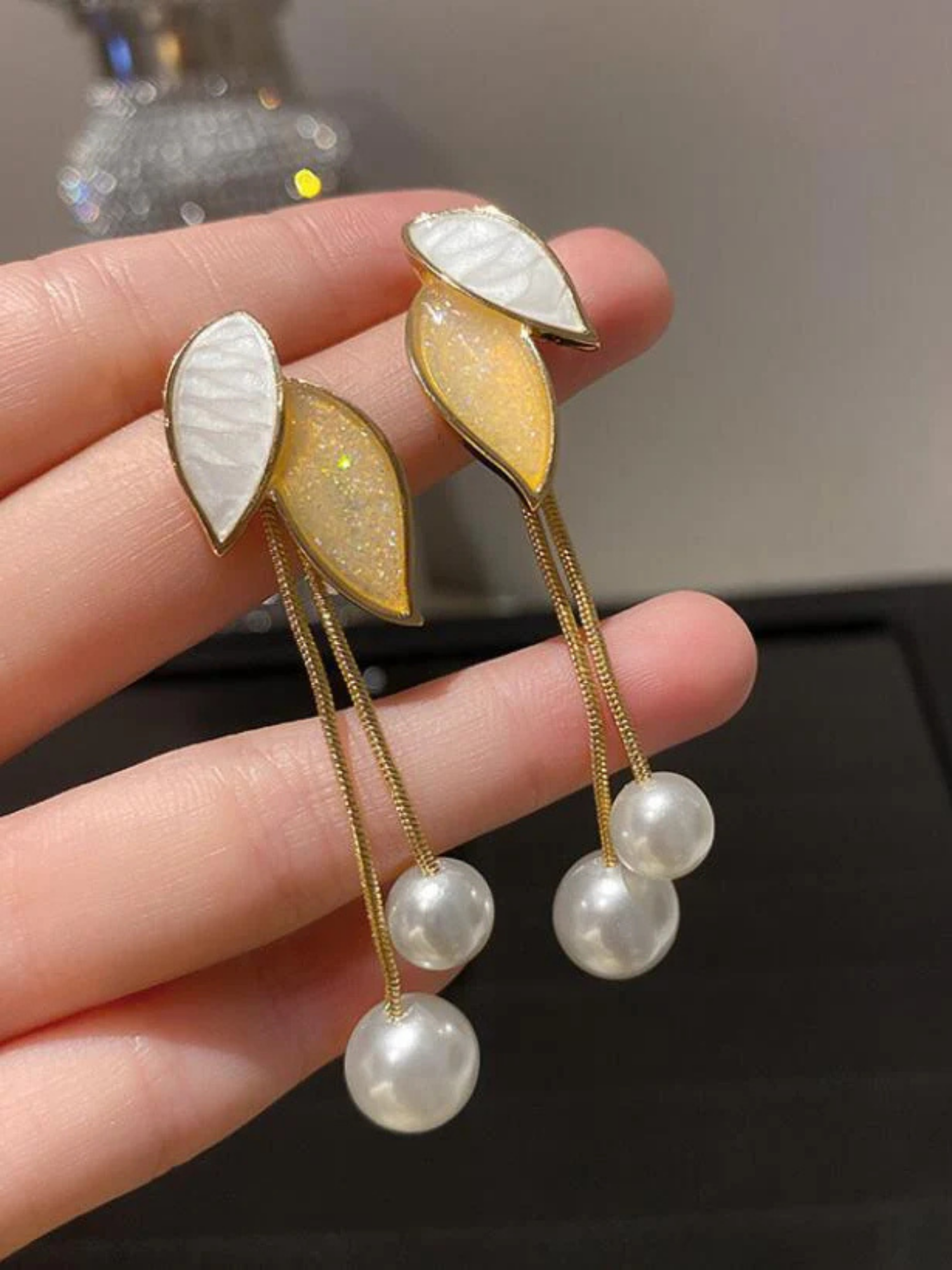 Pearl Drop Leaf Earrings
