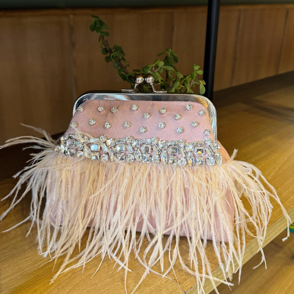 Champagne Blush Feather Clutch