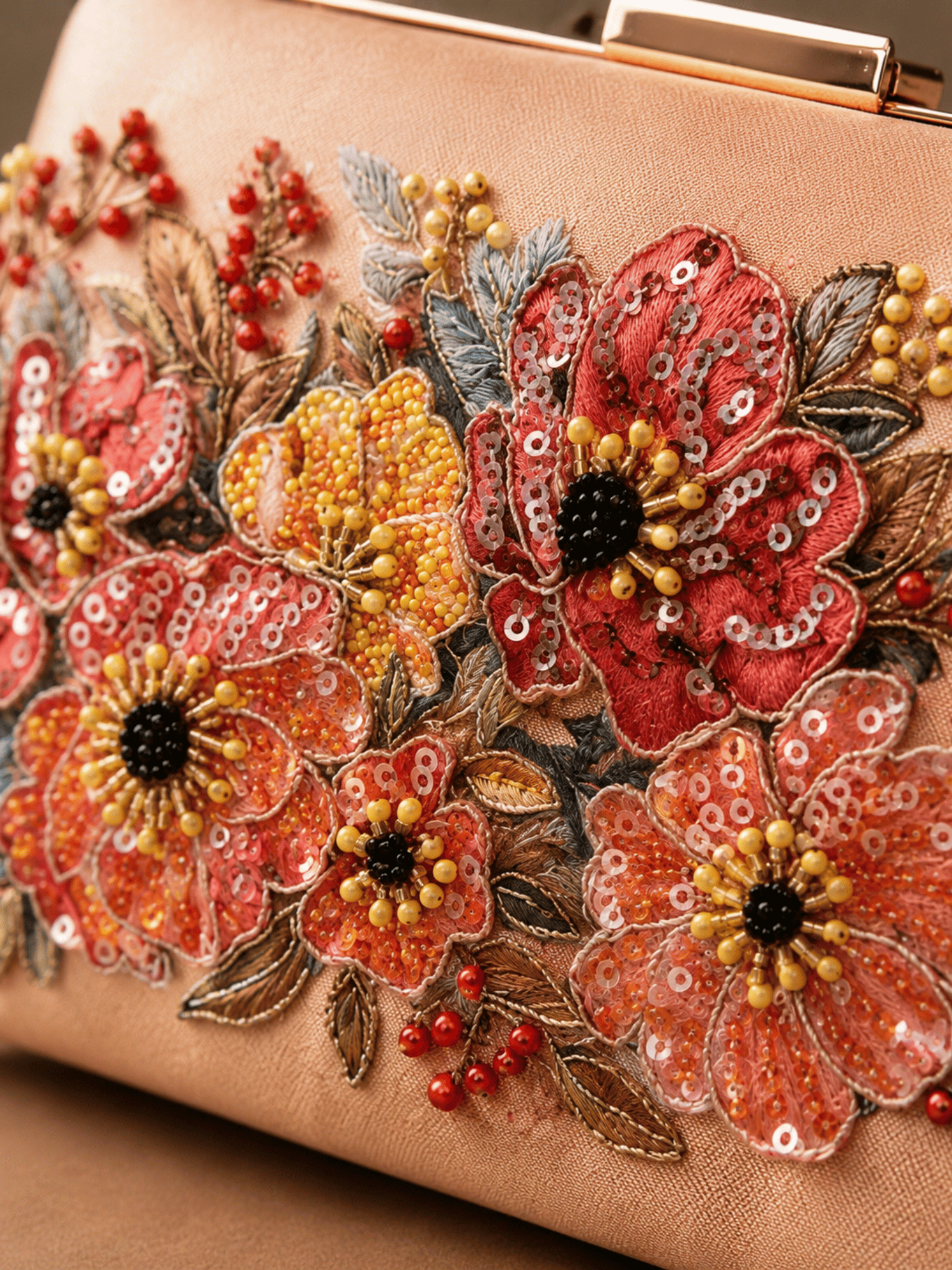 Peach Blossom Embroidered Box Clutch