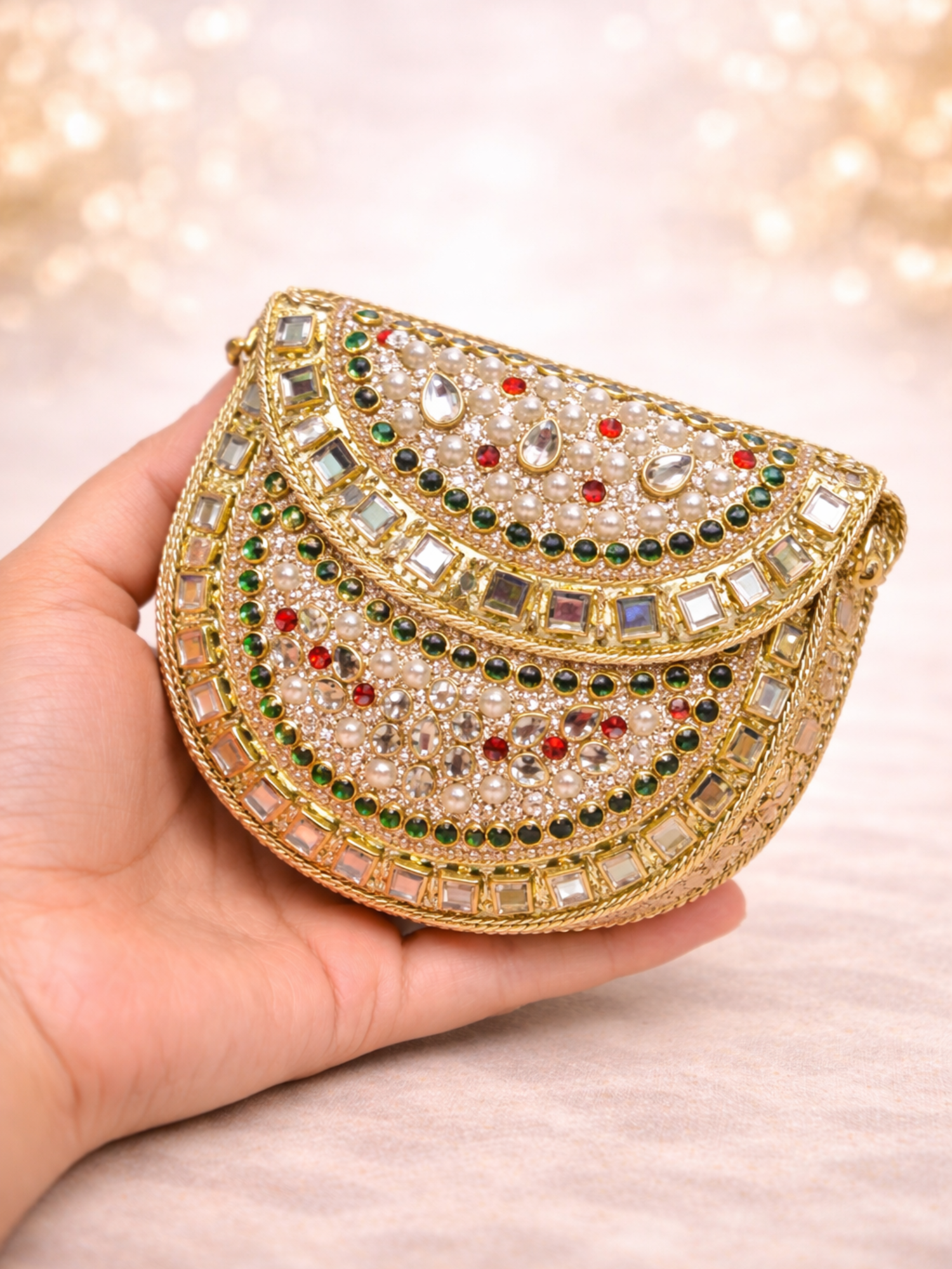Royal Pearl Jewel Crescent Mini Clutch