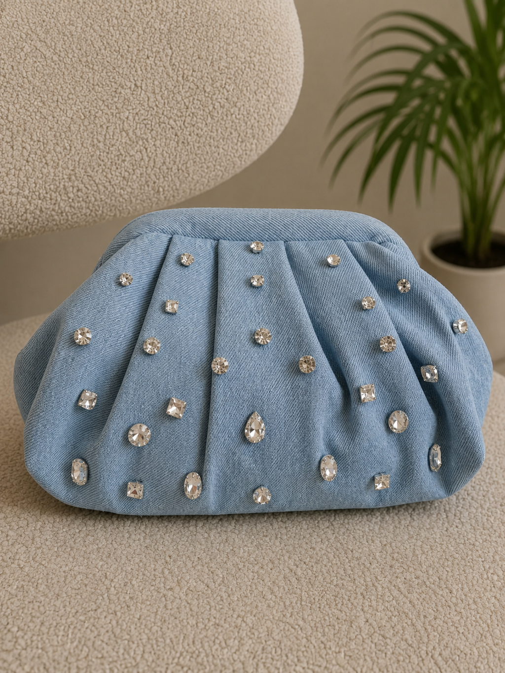 Crystal Mist Denim Clutch
