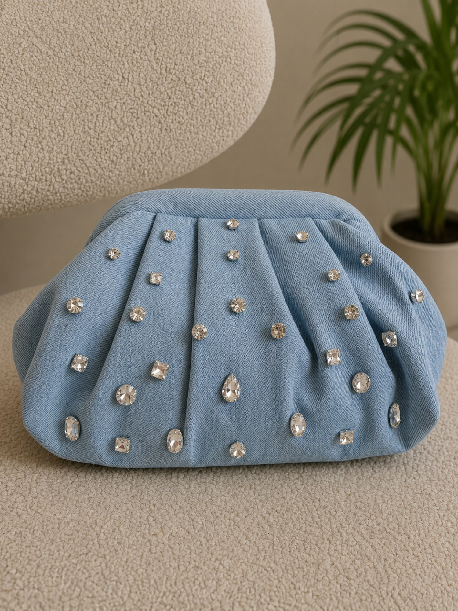 Crystal Mist Denim Clutch