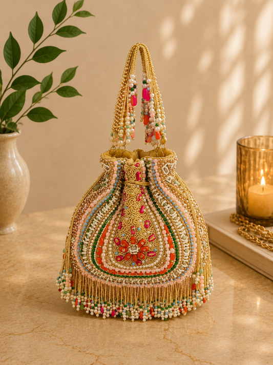 Pastel Rajwadi Beaded Potli Bag