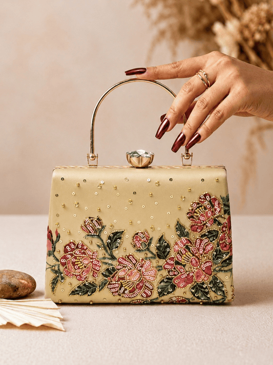 Blush Bloom Embroidered Box Clutch