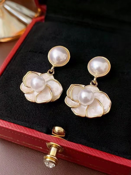 Pearl Petal Drop Earrings