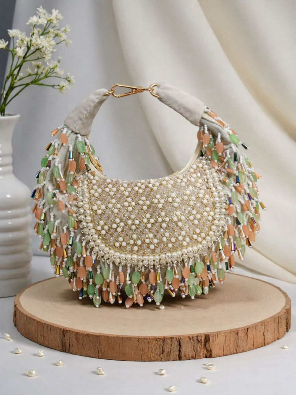 Opaline Beaded Crescent