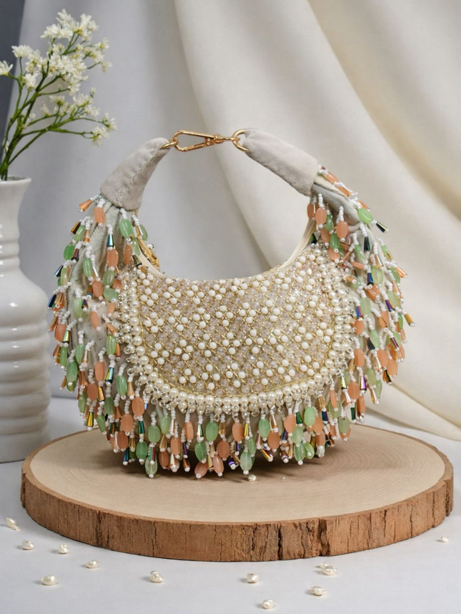 Opaline Beaded Crescent