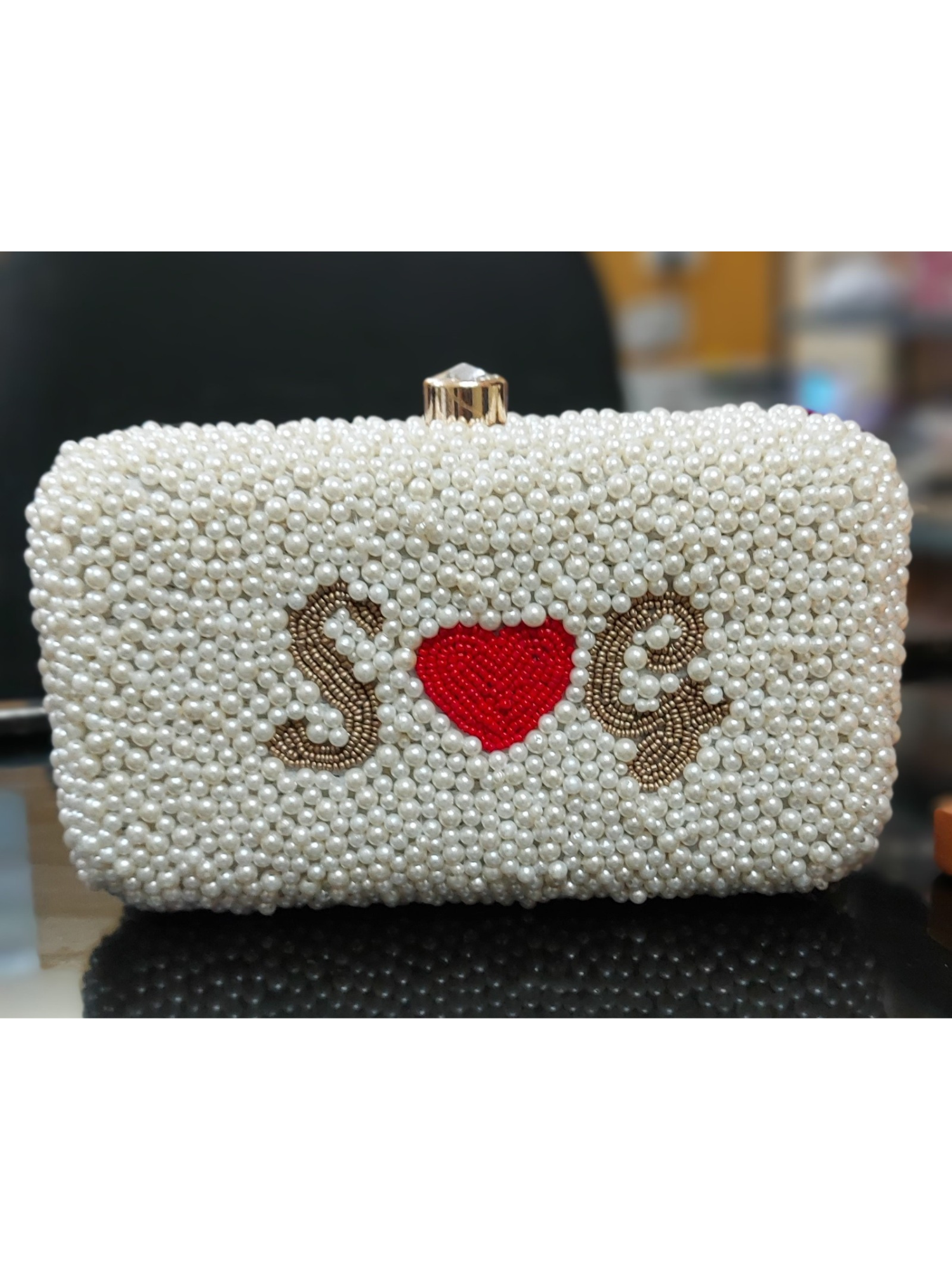 Personalised Pearl Love Clutch