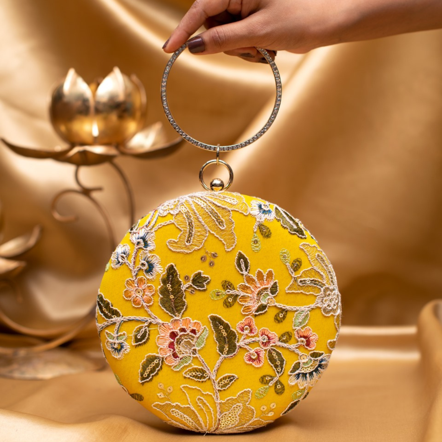 Golden Marigold Embroidered Ethnic Clutches