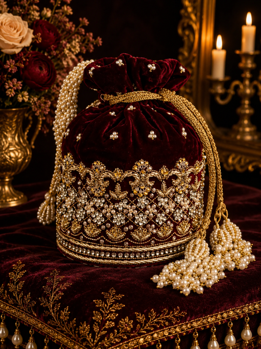 Maroon Velvet Maharani Potli
