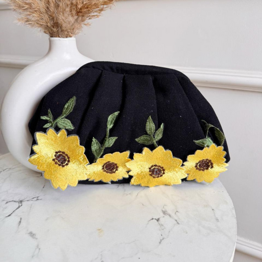 Sunflower Charm Denim Clutch