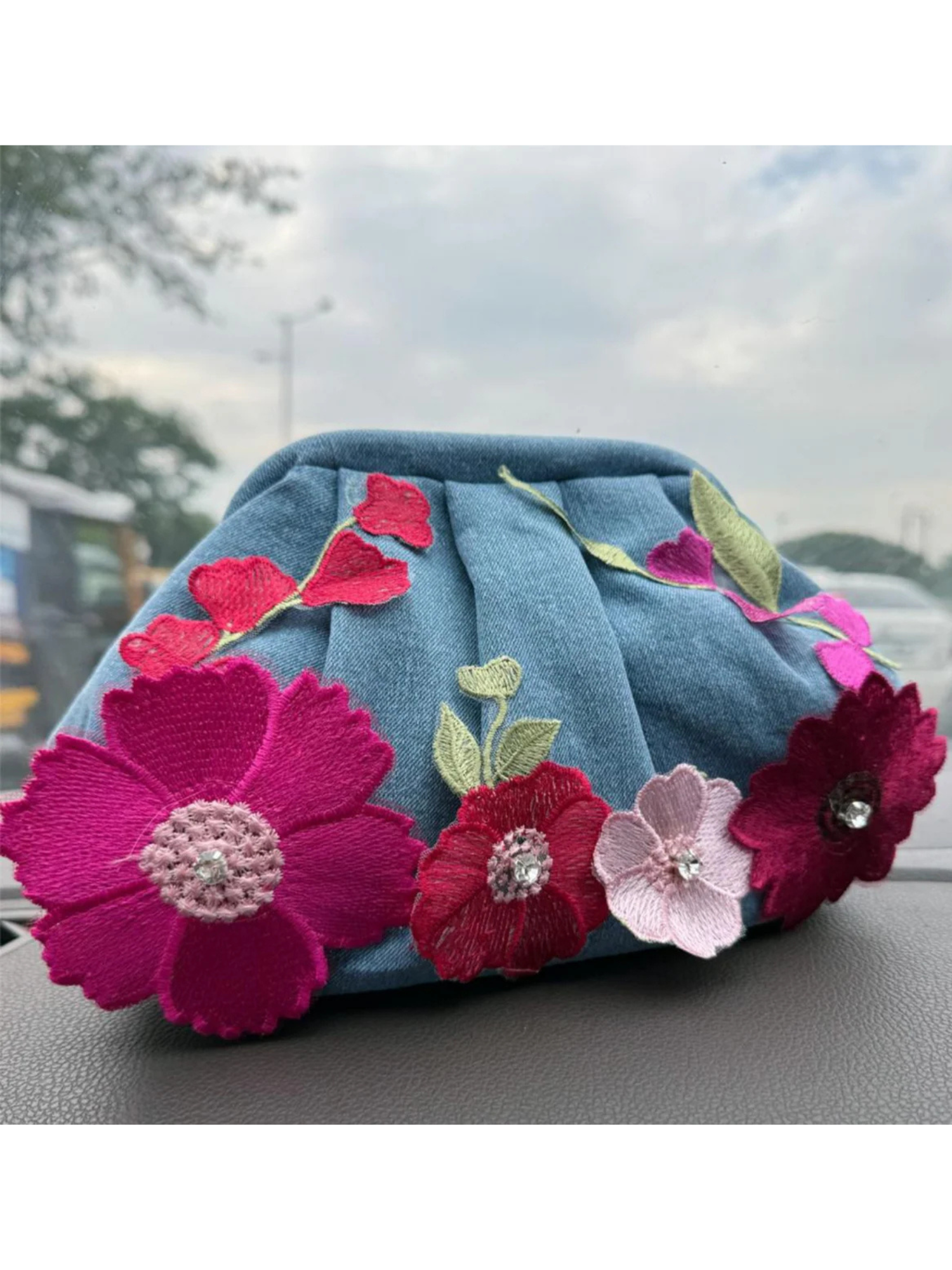 Thread & Petal Denim Clutch